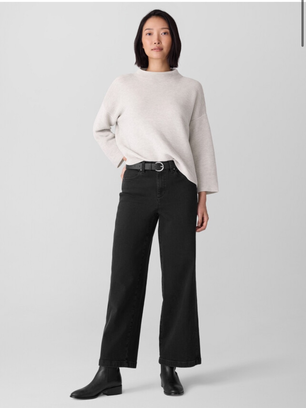 Eileen Fisher L Cotton Stretch Denim Wide Leg Jean Black  #F5BDE-P4882 $198